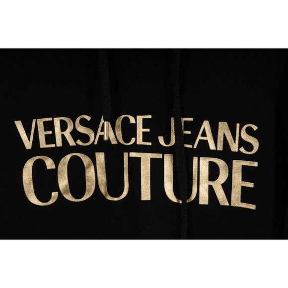 Versace Jeans Couture Mens Logo Hoodie Size Medium Black Gold Cotton Pullover - Picture 2 of 8
